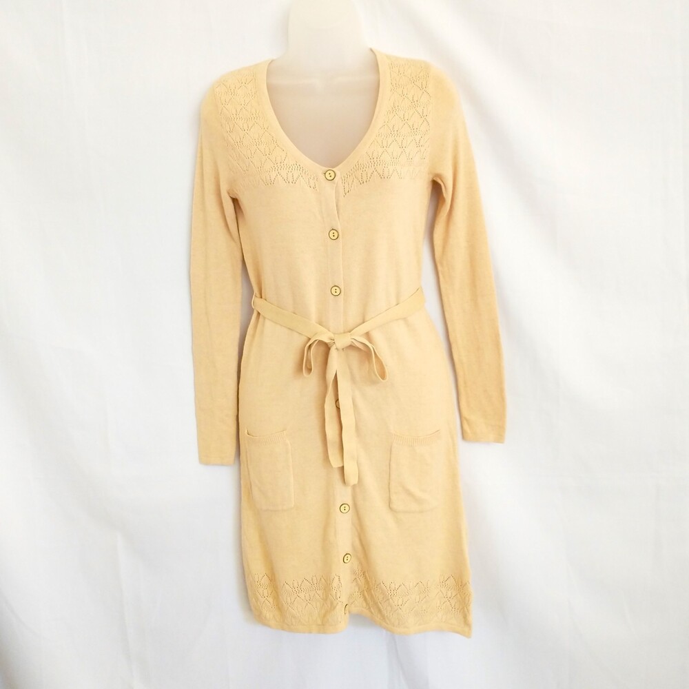 Old Navy Silk Blend Sweater Dress XS Beige NWT Pointelle Knit Button Front